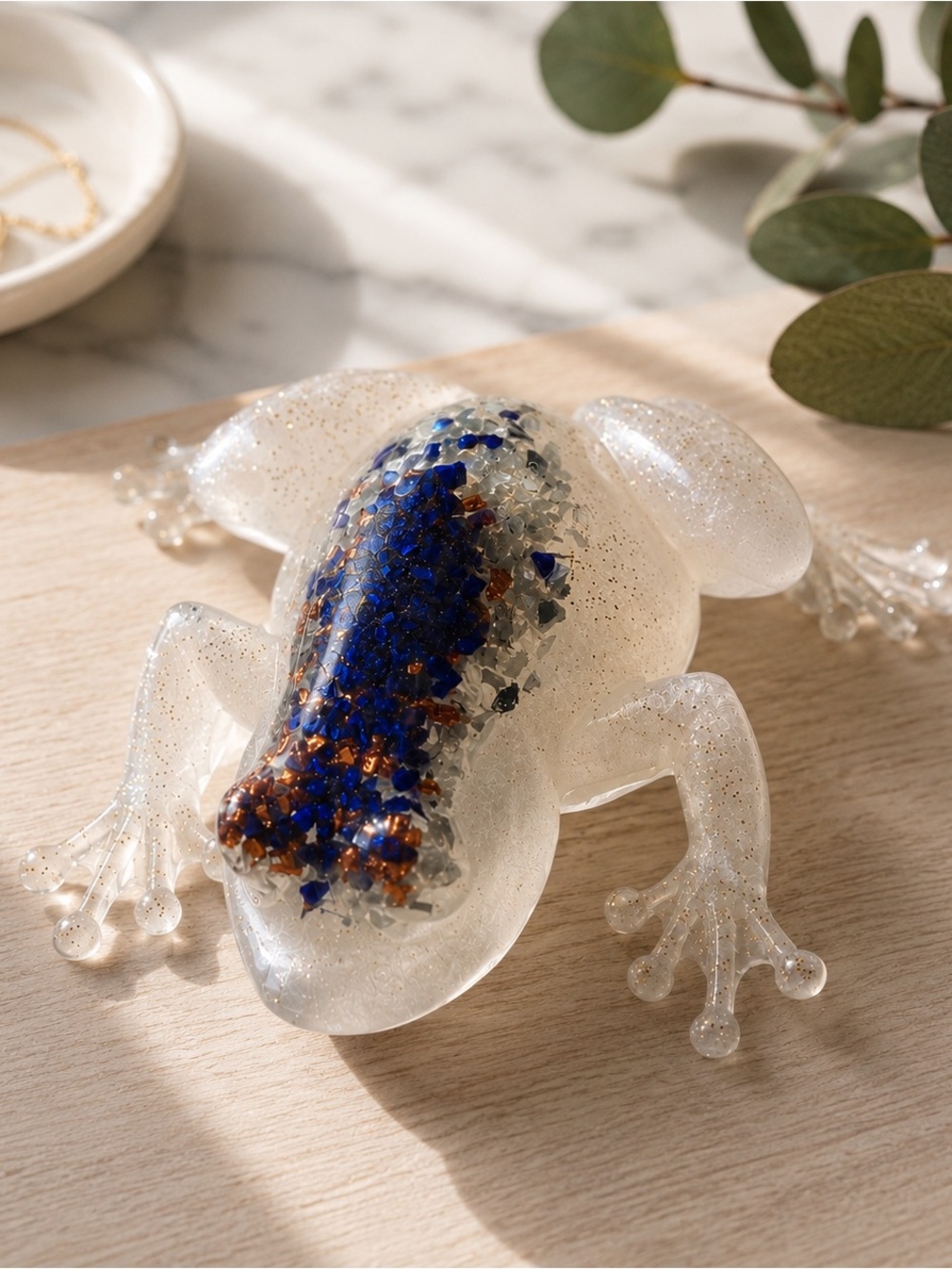 Clear Resin Frog Accent with Purple and Copper Inlay - Reptile Habitat Decor